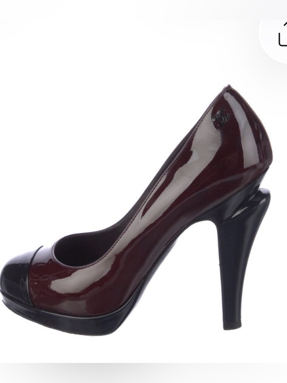 Chanel 2008 Interlocking CC Burgundy Patent Leather Pumps IT 37 US 7 - Picture 8 of 8